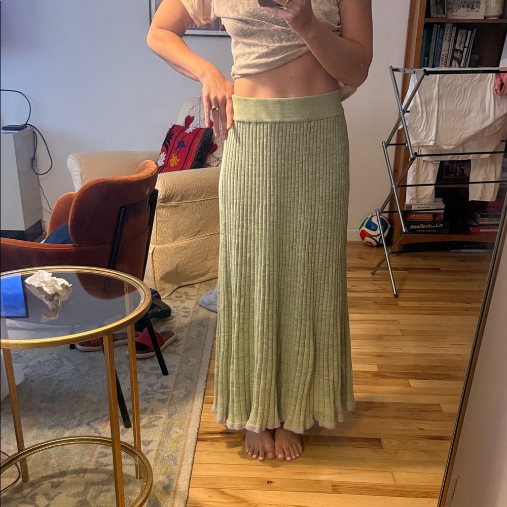 Anna Quan Ribbed Maxi Skirt in Sage Green